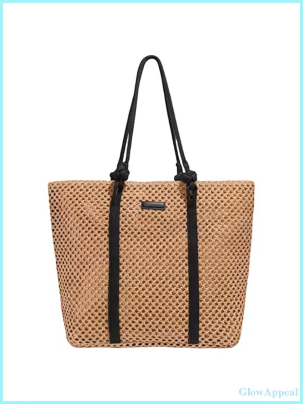 Large Straw Beach Bag Woven Shoulder Tote with Zipper